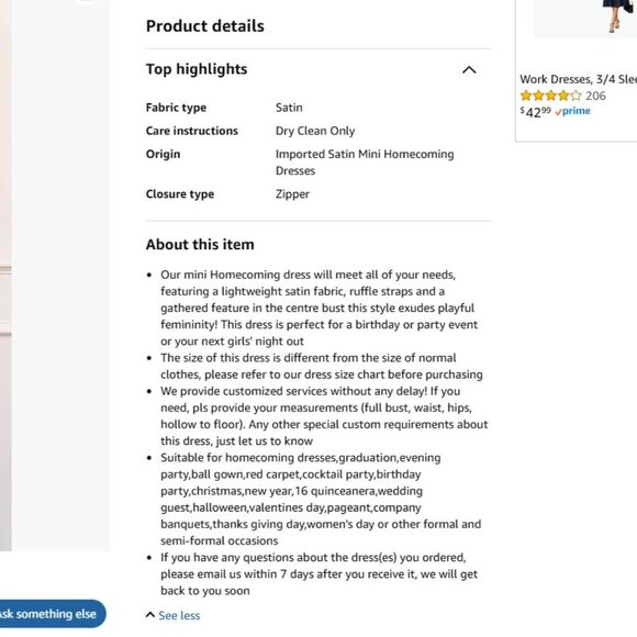 Ruffle Satin, Square Neck Cocktail Gown (HOCO/ Prom/ Other) - Picture 11 of 16